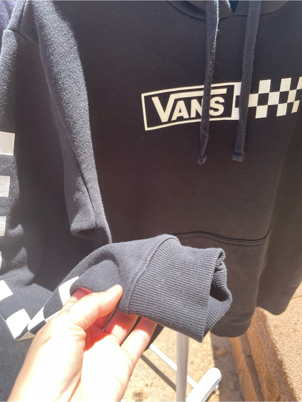 Vans Black Hoodie with White Checkerboard Stripe size Medium - Picture 4 of 5